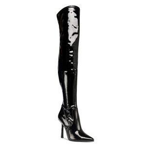 NWOB SteveMadden Vanquish Women's Boots 6Shiny Wet Look Over-the-Knee Thigh-High